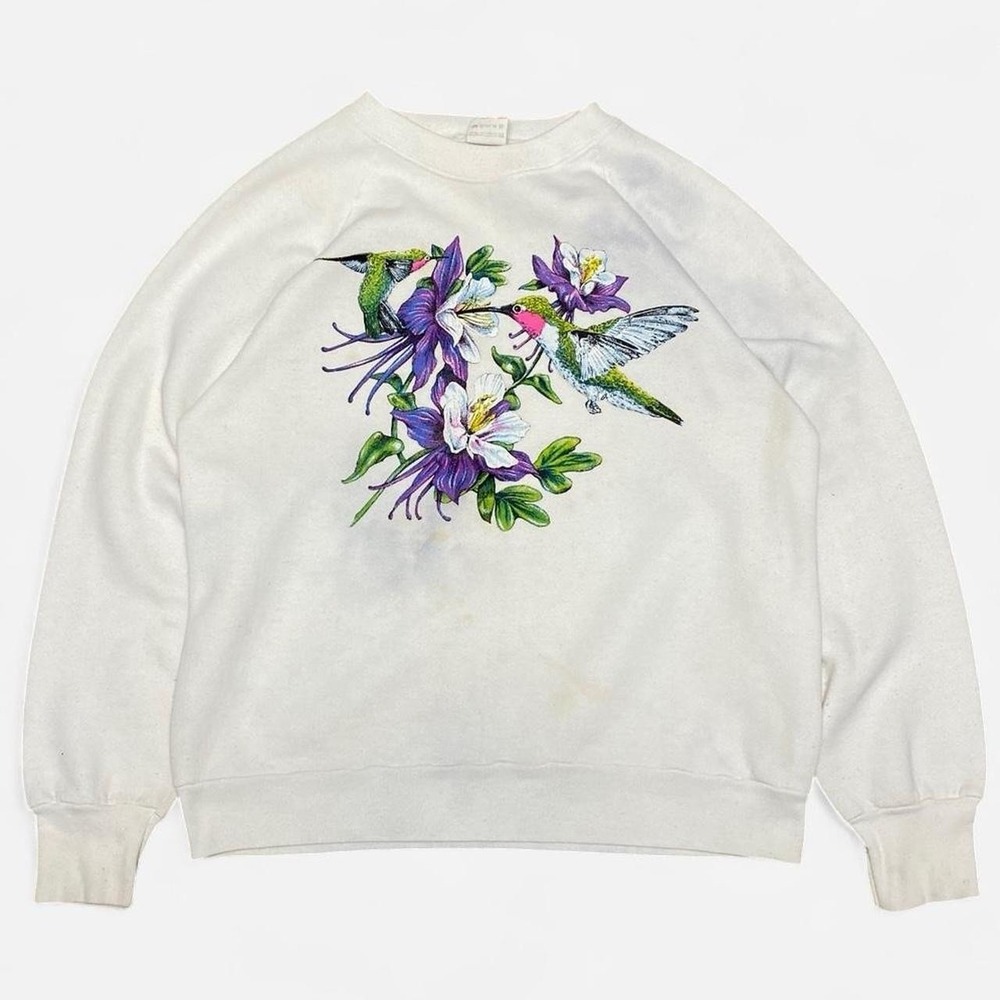 Vintage 90s big graphic colourfully hummingbird crewneck sweatshirt